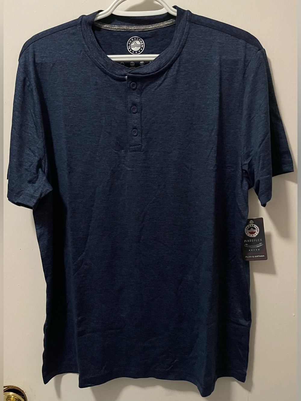 Flag & Anthem MadeFlex Men’s Navy Short Sleeve Henley Tee Shirt Size Medium M
